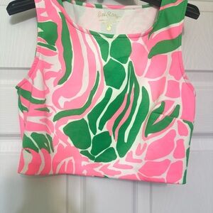 Lilly Pulitzer Pink and Green Sleeveless Crop Tank Top